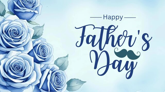 Elegant Blue Roses Father's Day Animated Greeting Card Design featuring watercolor flowers and a stylish script font for a heartwarming celebration.