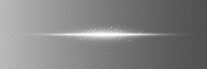 White glowing line with flash effect. On a transparent background.