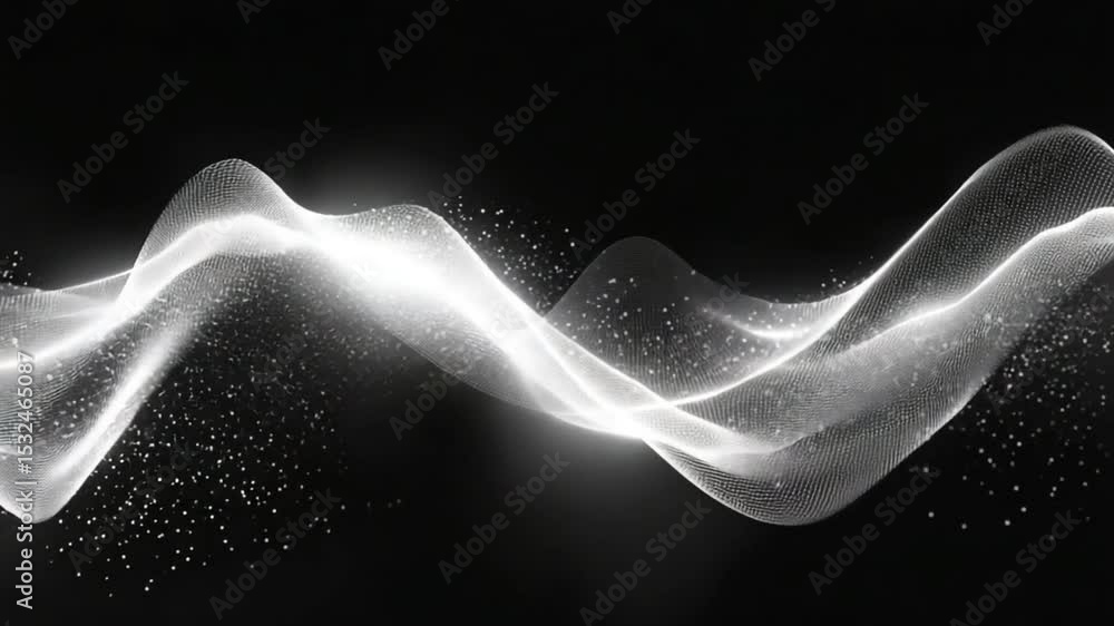 Poster elegant wave of shimmering particles on black background for abstract concept