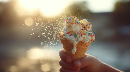 Child's Hand Holding Melting Ice Cream Cone