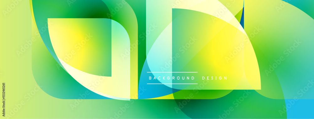 Poster abstract vibrant design. overlapping shapes create dynamic visual effect. green, yellow, blue hues d