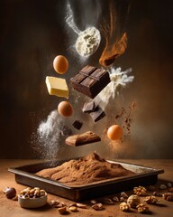 Chocolate Cake Ingredients in Motion