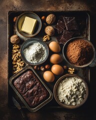 Chocolate Brownie Baking Ingredients Overhead