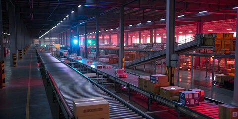 Product distribution process in modern warehouse logistics center industrial environment aerial view efficiency and automation