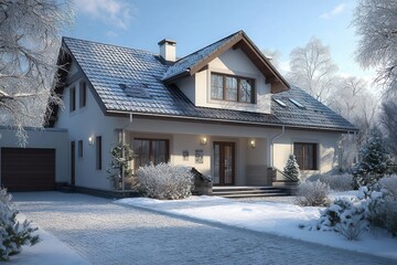 Picturesque House in Winter Snow.