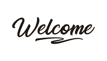 Elegant 'Welcome' lettering in modern calligraphy style – decorative hand-drawn vector stock illustration for greeting cards, invitations, posters, and digital designs.