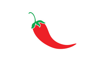 Chili Pepper Vector Illustration – Spicy Red Pepper with Green Stem on White Background