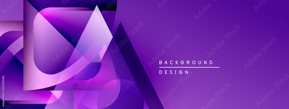 Poster abstract purple design features overlapping shapes, gradients. modern aesthetic suitable for banners
