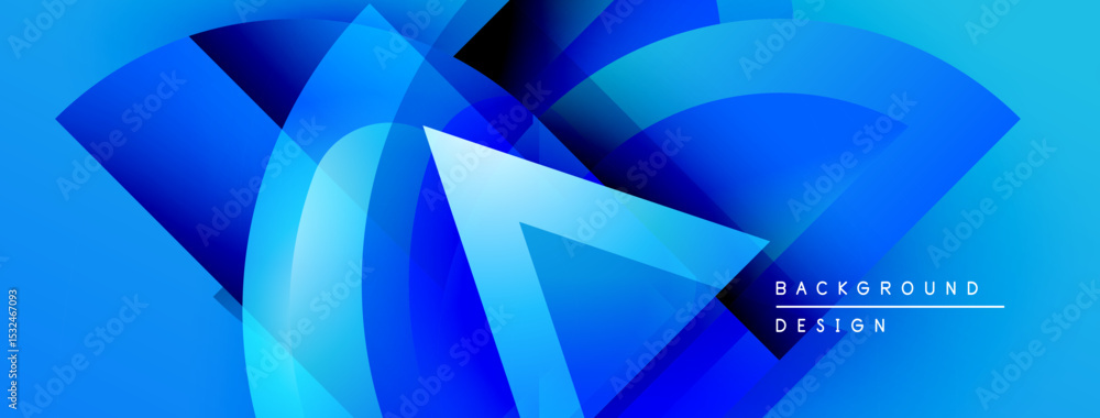 Poster Abstract blue design features layered shapes, gradients. Modern aesthetic, dynamic composition, suitable background element.