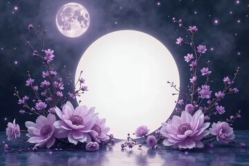 Pure obsidian invitation backdrop with violet watercolor florals in a moonlit glow. 