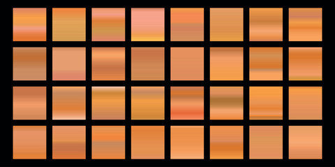 Metallic gradient collection with shiny rainbow hologram. Holographic foil texture, golden, blue, yellow, pink gradation. Vector set for frame, ribbon, border, other design.