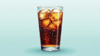 Cold drink with ice cubes and many bubbles in a clear glass. Great for advertising drink products or any summer themed content.