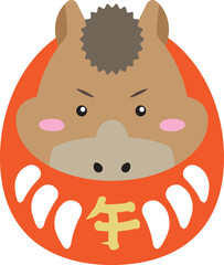 午年の馬キャラがだるまに変身・お正月の縁起物イラスト