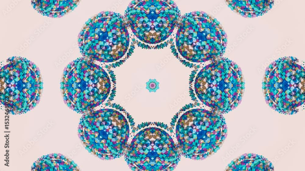 Poster kaleidoscopic mosaic animation in 3d featuring abstract geometric ornaments ideal for digital art di