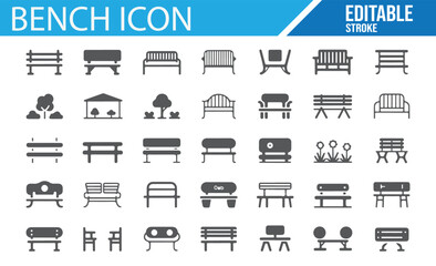 Icons of outdoor furniture benches, ideal for public spaces, parks, and gardens