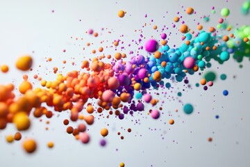 Colorful spheres float, ranging from reds to blues, against a white backdrop. Great for science, art, or projects needing vibrancy.