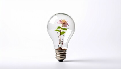 light bulb with plant inside on white background