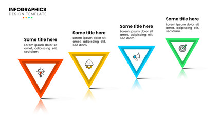 Infographic template. Standing triangles with icons and 4 steps