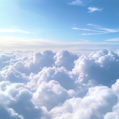 Naklejka premium High nature view large white clouds on soft sky background in the morning, View of white cloudy on the plane.