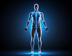 Anatomical human model, glowing skeleton