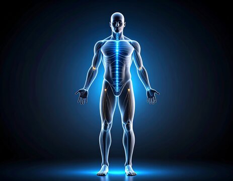Anatomical human model, glowing skeleton
