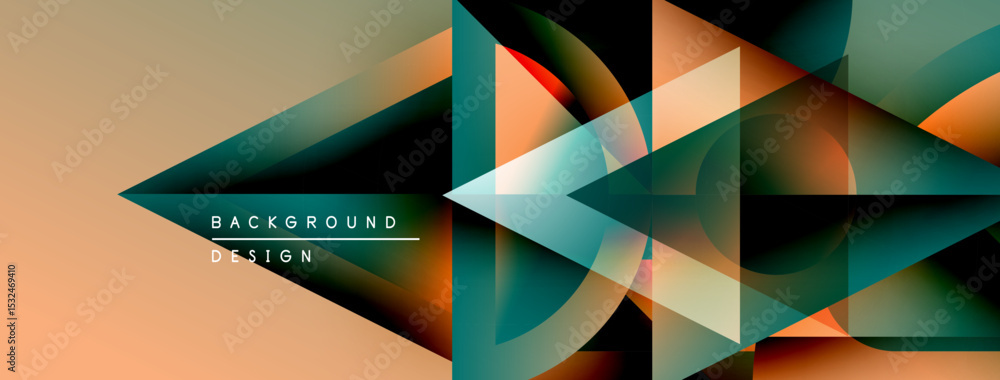 Poster Abstract geometric shapes overlap, creating dynamic visual effect. Warm peach tones blend with cool teal hues. Modern design element.