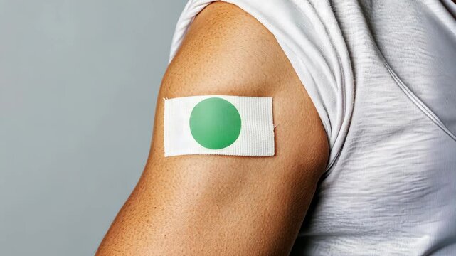 Arm patch application process with circular green sensor for health monitoring