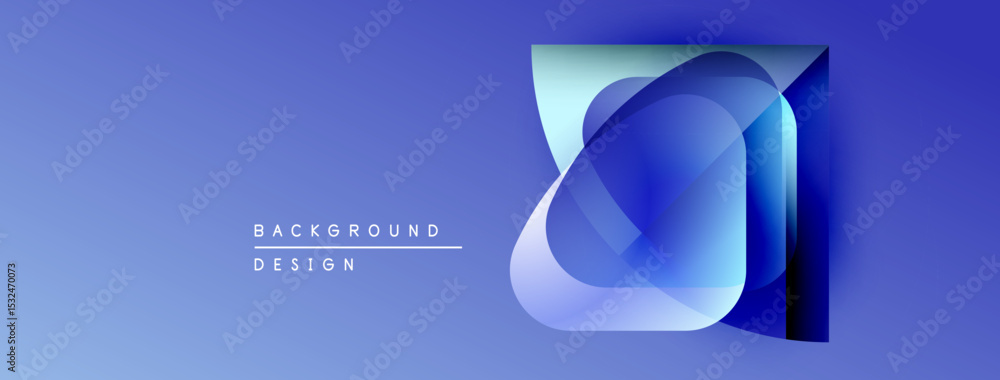 Poster abstract blue design features layered squares, gradients, text reading background design. modern, vi