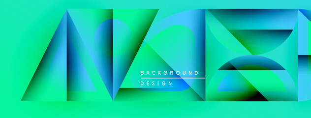 Abstract geometric design. Vivid turquoise, green gradients create layered effect. Modern background suitable for digital projects.