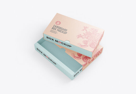 Open Cardboard Drawer Box Mockup