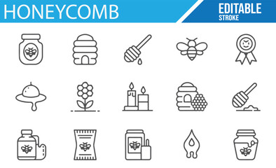 Minimalistic honey and bee icons for environmental and food-focused designs