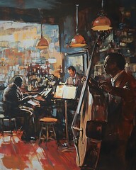 Fototapeta premium Acrylic impression of a jazz band playing in a smoky bar