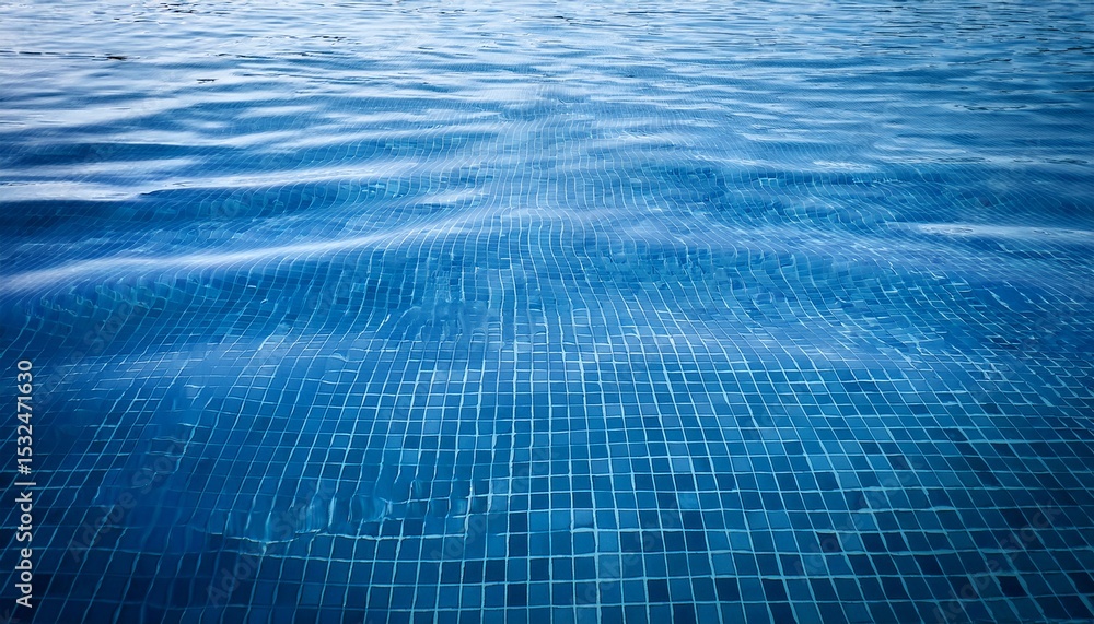 Poster water surface with waves on water surface wave effect can see the blue square tiles at the bottom of
