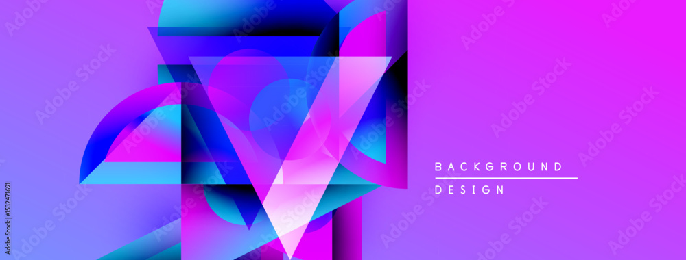 Poster abstract geometric composition. vivid purple, blue hues create dynamic visual effect. modern design 