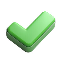 3d green checkmark icon in cartoon plastic style minimal isolated on transparent white background, success confirmation symbol


