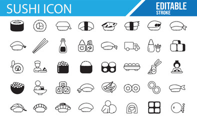 Set of simple sushi icons for food service and restaurant marketing

