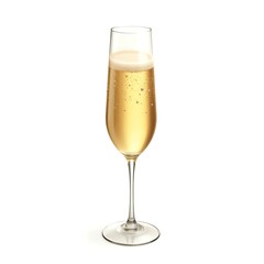 Elegant Glass of Sparkling Champagne on White Background