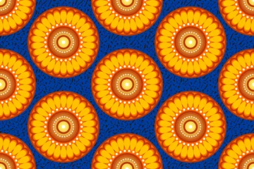 Ingelijste posters Afrikaanse Motieven Seamless African Wax Print fabric, Ethnic handmade textile for your design, Afro Ethnic flowers and tribal motifs geometric elements. Vector texture, Africa ornament pattern Ankara fashion style  © ararat