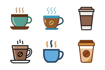 Coffee Cup Icons A Collection of Colorful and Stylish Coffee Cup Illustrations Perfect for Cafe Menus, Websites, and Branding