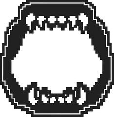 Fototapeta premium Pixel art monster mouth with sharp teeth and fangs open jaw, retro digital for gaming, fantasy creatures, horror