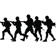 Silhouette of Soldiers in Formation Military Action, War, Combat, Army, Troops