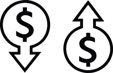 Dollar increase and dollar decrease symbol set. Vector illustration