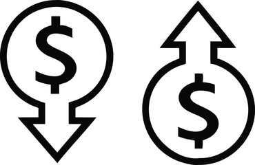 Dollar increase and dollar decrease symbol set. Vector illustration