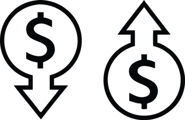 Dollar increase and dollar decrease symbol set. Vector illustration