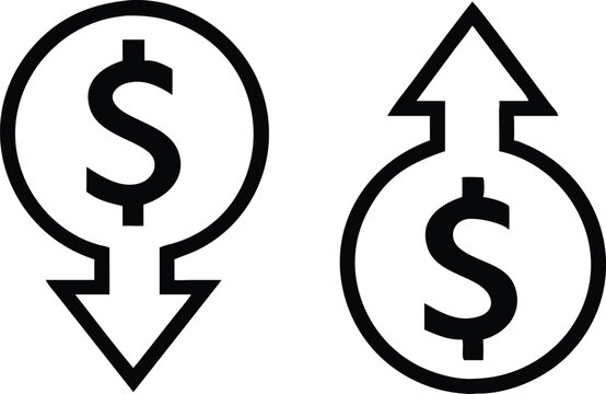 Dollar increase and dollar decrease symbol set. Vector illustration