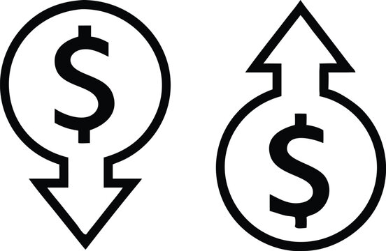 Dollar increase and dollar decrease symbol set. Vector illustration