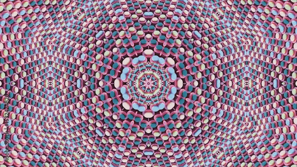 Poster elegant 3d kaleidoscope animation with geometric mosaic ornaments and abstract background motion for