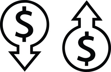 Dollar increase and dollar decrease symbol set. Vector illustration