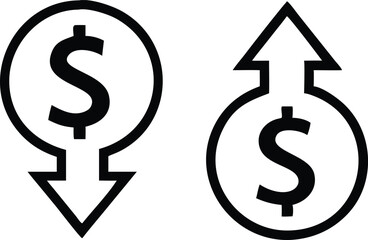 Dollar increase and dollar decrease symbol set. Vector illustration