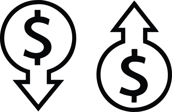 Dollar increase and dollar decrease symbol set. Vector illustration